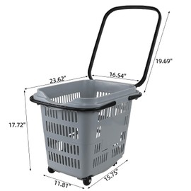 Readsky 4-Pack Plastic Rolling Shopping Basket with Handles, Shopping Cart with Wheels, Gray