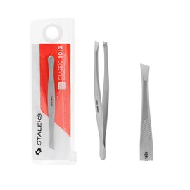 STALEKS PRO Precision Eyebrow Tweezers with Wide Beveled Edges Medical Grade Stainless Steel Classic 10/3