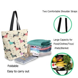 Naanle Canvas Tote Handle Bag, Cartoon Dressed Dachshunds Dogs Extra Large Shoulder Bag for Men Women Grocery Market Beach Travel Gym Shopping