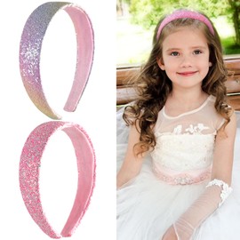 2 PCS Glitter Headbands for Girls, Colorful Headband,Cute Sparkly Wide Thick Head Bands,1" Wide Sparkly Hairline Headband,Colorful Rainbow Hair Accessories for Women Girls