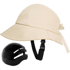 Women's Wide Brim Bucket hat with Bicycle Helmet Sun hat Suitable for Cycling Adult Head Protection (Khaki)