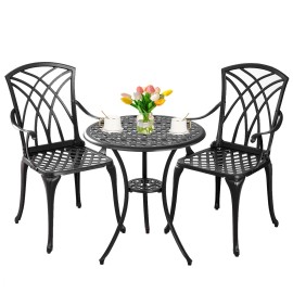 Withniture Bistro Set 3 Piece Outdoor,Cast Aluminum Patio Bistro Table Set for Garden,Black