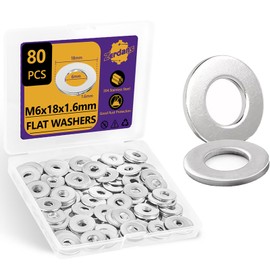 Washers, M6 Flat Washers, 80Pcs Fender Washers for Screws Bolts, 18-8 (304) Stainless Steel Fender Washers, Assorted Hardware Metal Washers Kit for Factories, Home, Shops, Construction (M6x18x1.6mm)