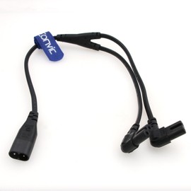 Eonvic IEC320 C8 Male to 2 x C7 Female Y Splitter AC Power Cord 125V 10A 1 in 2 Output AC Converter Polarized Power Cable for LED TV Monitor Up and Down (Right Left Angle)