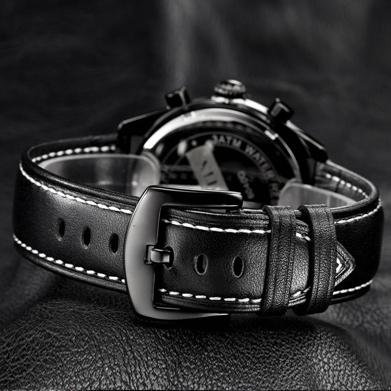 OCHSTIN Fashionable Leather Starp Watch Round Dial Display Quartz Wristwatch