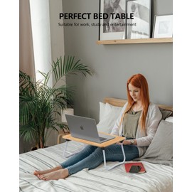 ZEAPTAC Laptop Bed Desk, Foldable Lap Desk, Portable Lap Table, Bed Table, Laptop Stand, Lightweight & Mini Table for Breakfast/Picnic/Drawing/Couch/Floor - Wood