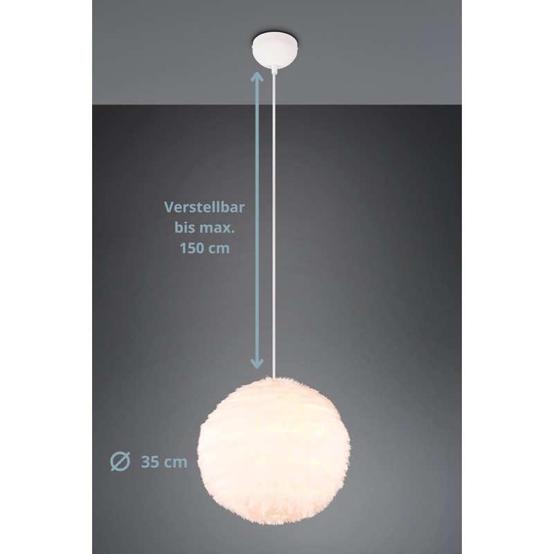 lightling Frieda Pendant Lamp with Plush Shade, Height Adjustable, Ceiling