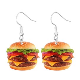 Imitation Hamburger Earrings for Women Acrylic Hamburger Earrings Funny Hamburger Drop Dangle Earrings
