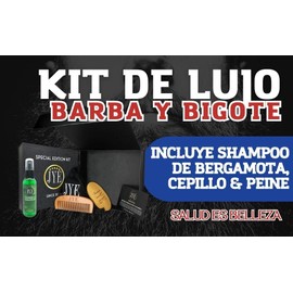 JYE Kit para Barba y Bigote: Shampoo de Bergamota, Peine y Cepillo, Edición Especial, Regalo para Hombre, Set para barba