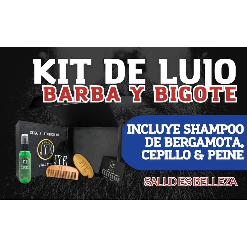 JYE Kit para Barba y Bigote: Shampoo de Bergamota, Peine