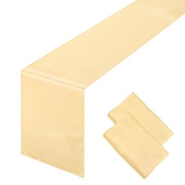 2PCS Champagne Satin Table Runner 12 x 108 Inch Satin Silk Table Runners Smooth Table Runner for Wedding Christmas Birthday Graduations Party Table Decor