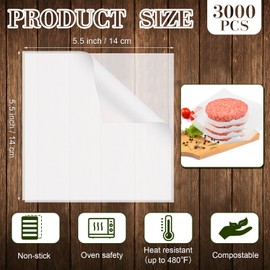 LOYIM 3000 Pcs Hamburger Patty Paper Squares 5.5 x5.5 Food Paper Sheets Non-Stick Patty Paper Squares Hamburger Paper Sheets Press Patty Papers For Preparing Burgers and Storaging Patties Bakings