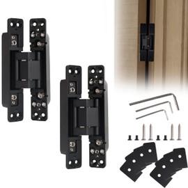 Riyhch 2 PCS 6 inch Hidden Door Hinge, Concealed Door Hinges with 180 Degree Matte Black Swing Hinge, 3 Way Adjustable Butt Invisible Door Hinges (Zinc Alloy)