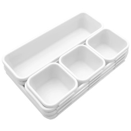8Pcs Drawer Organiser - Interlocking Drawer Dividers Plastic Storage Trays, 3 Sizes Uncluttered Storage Drawer Tidy Trays Dividers for Kitchen Office Desk Make-Up Stationery Bathroom Jewellery (White)