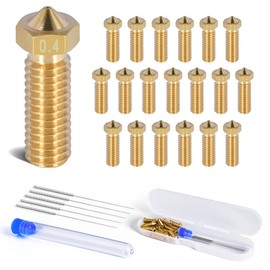 FBBULES 20 PCS 0.4mm 3D Printer Volcano M6 Brass Nozzles Kit Set, High Quality Improved Extrusion, Premium Extruder Print Head Nozzles for Filament 1.75mm with 5 Cleaning Steel Needles
