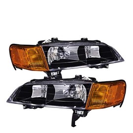 Compatible/Replacement For 94-97 Honda Accord Crystal Black Pair Headlights Headlamps Corner Amber Reflector Lamps