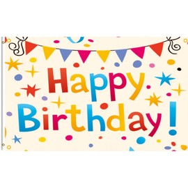 Happy Birthday Flag 3x5 Ft Large Birthday Flag with 2 Brass Grommets Party Birthday Celebration Garden Home Indoor Outdoor Decoration Fabric