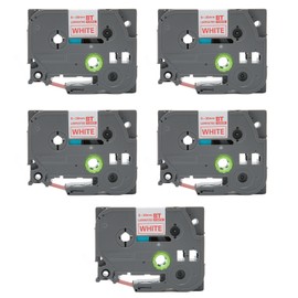 5pcs 18mm Label Maker Tape for Tze 241 Tz241 3/4in Label Tape Replacement for Ptouch PTD400 PTD410 PTD600 Red Background White Letter Bze 445