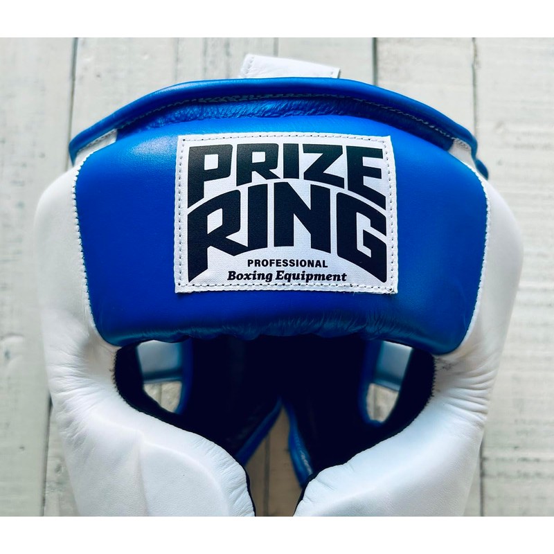 PRIZE RING "Professional SS" Genuine Leather Headgear White/Blue (L)