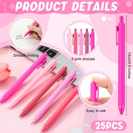 Dinifee 25 Pcs Ballpoint Pens Bulk Retractable Writing Pens 1.0 mm Medium Point Black Ink Pens Smooth Writing Color Gift Pens, Cute Pens for Employees Office School Home Supplies (Pink Series)