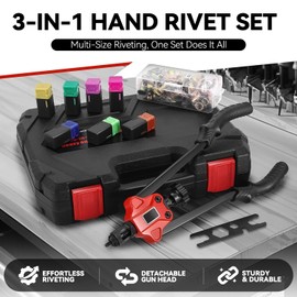 Auto Dynasty 14" Rivet Nut Tool Set, 80pcs Hand Rivet Hand 3-in-1 Tool Kit Set with Metric and SAE Mandrels for Home Household Office Warehouse