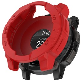 GIOPUEY Hülle Kompatibel mit Garmin Instinct 3 50mm, [2 Stück] Schutzhülle Weich TPU Silikon Schutz Case Cover - Red