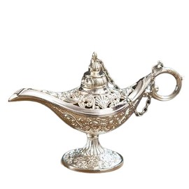 VOANZO Metal Carved Aladdin Magic Vintage Home Tea Oil Pot Arabic Art Craft Gift Rare Retro Legend Color Aladdin Genius Light (Silver)