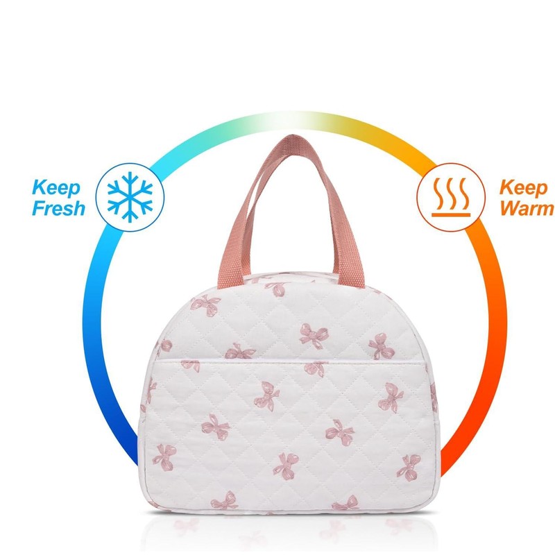 Bow Design Women's Insulated Lunch Tote with Compartments, Large Capacity