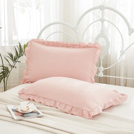 Herside Pink Ruffle Pillowcases Set of 2, Ruffle Pillow Cover, Light Pink Ruffle Fringe Design, Soft Light Pink Girls Pillow Shams, 2 Pack (Pink, (50x75cm))