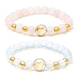 MILAKOO Natural Stone Bracelet Women's Gemstones with Heart Pendant Gold Friendship Bracelet 8 mm Pearl Bracelet, Stone