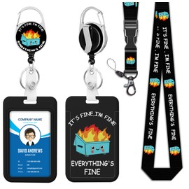 Blue Dumpster on Fire Badge Reels Retractable Heavy Duty, Funny ID Badge Holder with Detachable Lanyard, Carabiner Belt Clip, I'm Fine It`s Fine Everything is Fine