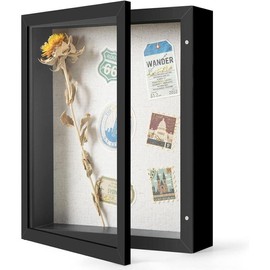 8x10 Shadow Box Frame with Linen Back - Real Glass, Push Pins Included, Sturdy Rustic Memory Display Case, Distressed White - Color: black, Size: 8x8