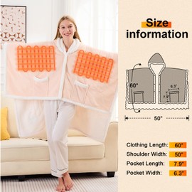greenoak Wearable Heated Throw Blanket Electric Shawl - Heated Robe Poncho Blanket Hoodie for Adult, Winter Gifts for Mom Women Girlfriend Grandma, Warm Sherpa with Pockets, 5-Position Timer,Pink