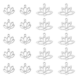 DELORIGIN Pack of 20 Lotus Flower Pendants, 2 Styles, Lotus Charms, Stainless Steel Dangling Buddha Charm for DIY Making Earrings, Necklaces, Bracelets and Jewellery, Non-precious metal