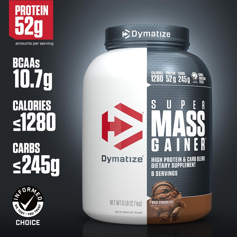 Dymatize Super Mass Gainer Protein Powder, Rich Chocolate, 52g Protein,