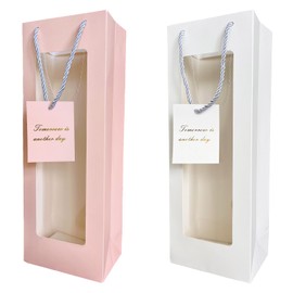 HANSWARE 4PCS Wine Gift Bag with Handles for Bottles Gifts Clear Window Paper Bags for Valentines,Wedding,Easter,Christmas,Baby Shower,Birthday Party