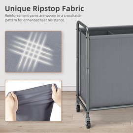 STORAGE MANIAC Laundry Hamper, 165L Laundry Basket with Lockable Wheels, Rolling Laundry Sorter Cart, Laundry Separator Hamper, Dirty Clothes Laundry Divider Hamper, 3 Section Gray