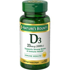 Nature's Bounty Vitamin D3 Vitamin Supplement, Supports Immune System and Bone Health, 1000IU, 120 Softgels