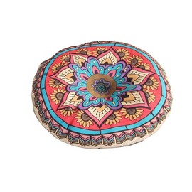 Mandala Round Floor Pillow - 16x16 inch Reversible Cotton Linen Meditation Cushion for Yoga, Balcony & Patio Decor (Colorful)