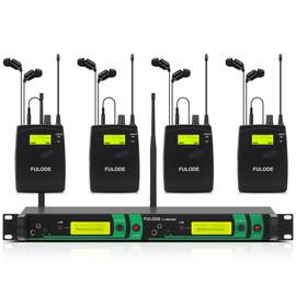 FULODE F-4000 2 Channel UHF Wireless in Ear Monitor System，2 Channel 4 Bodypack Monitoring with in Earphone Wireless Type，2x40 Adjustable Frequencies, 330ft Range, Used for Stage, Studio and Church