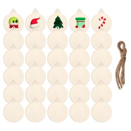 DARENYI 30 Pcs Christmas Wooden Baubles for Crafting Wood Slice Natural Wooden Ornaments Baubles Unfinished Blank Wooden Shapes Embellishments with String for Xmas Tree Decoration