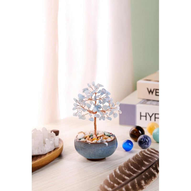 JSDDE Aquamarine Crystal Tree Reiki Healing Crystals Stone Tree Figurines