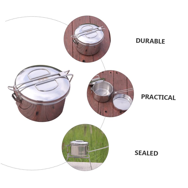 Ciieeo Stainless Steel Double-Layer Round Lunch Box Camping Tableware
