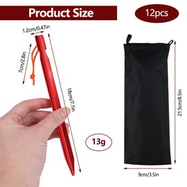 12 Stück Camping Heringe Rot,Sandheringe Aluminium mit Aufbewahrungsbeutel,18cm Ultraleicht Heringe Sandheringe Zelthaken,Camping Heringe,Aluminium-Zeltheringe für Zeltbeschattung,Camping,Gartenarbeit