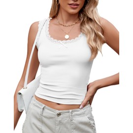 Eyanse Y2K Tops Womens White Cropped Tank Tops Trendy Cropped Tank Top for Women Cute Square Neck Crop Top Ribbed Knit Fitting Summer Tanks,White XS