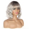 PORSMEER Short Pastel Wavy Bob Ombre Silver Wig with Fringe