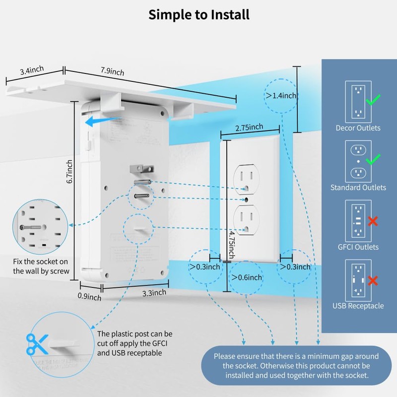 shiningwell Wall Outlet Extender with Shelf and Night Light, Surge