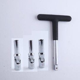 LEONTOOL 4 PCS Glow Plug Removal Tool with 3/8" Drive T-Bar, 8mm 10mm 12mm Universal Joint Swivel Glow Plug Socket Set Glow Plug Wrench Extractor Kit for Lawnmower Car Motorcycles Truck, 6 Point