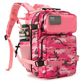 QT&QY 25L Military Tactical Backpacks For Women CCW Army Laser cut Molle Daypack small EDC Bug Out Bag Gym Rucksack With Dual Cup Holders medical Rucksack Pink Camo