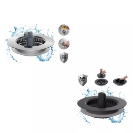 Kitchen 3 in 1 Kitchen Sink Strainer and Stopper Combo for US Standard 3-1/2" Drain - 1 Set, Silver